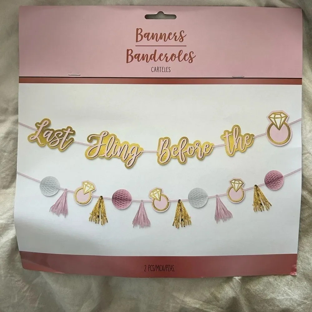 Last Fling Before the Ring Banner - Pink and Gold